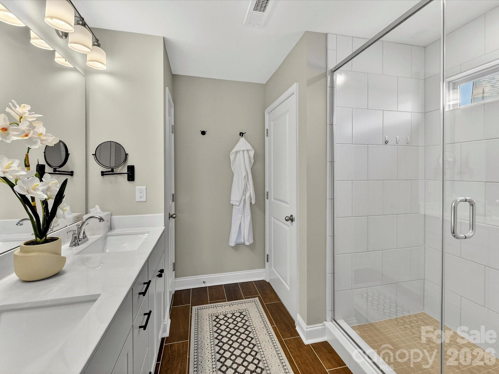 Primary Bath with Quartz Counters, Subway Tiled Flooring and Tiled Shower Surround - 6203 Six String Court, Fort Mill