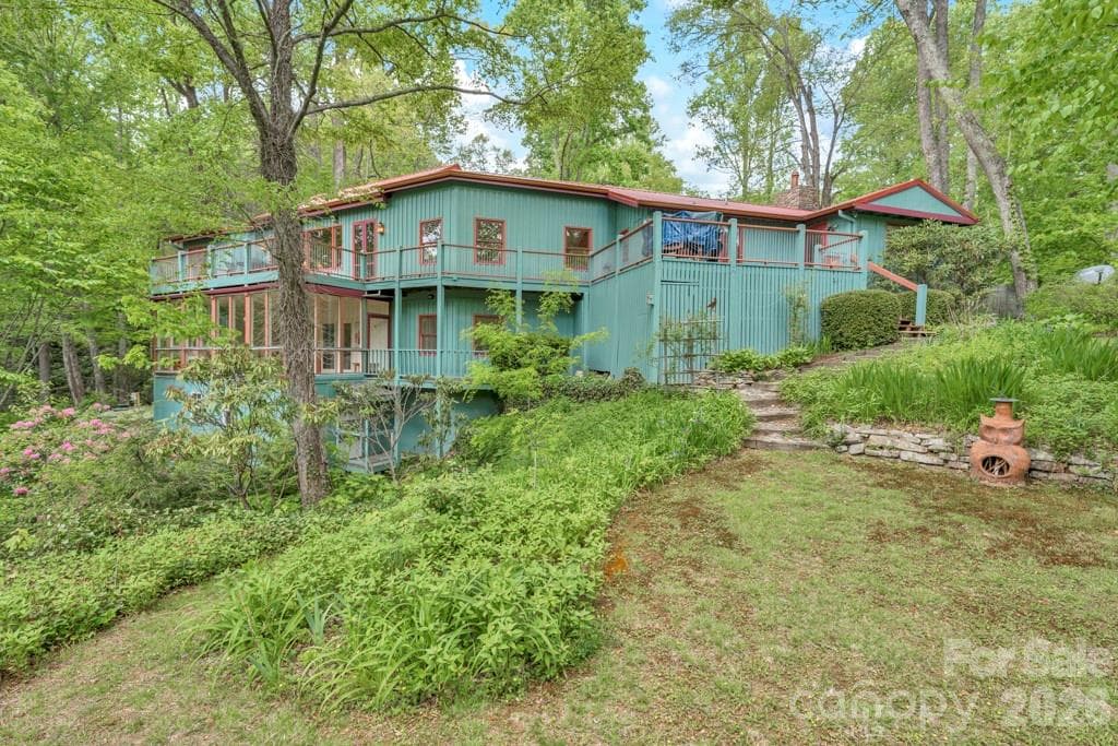 Summer view: low-maintenance landscaping, wooded privacy, beautiful perennial gardens - 1590 Shulls Mill Road, Boone