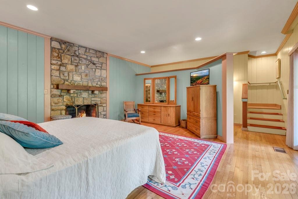 Lower-level studio bedroom suite - fire added digitally - 1590 Shulls Mill Road, Boone