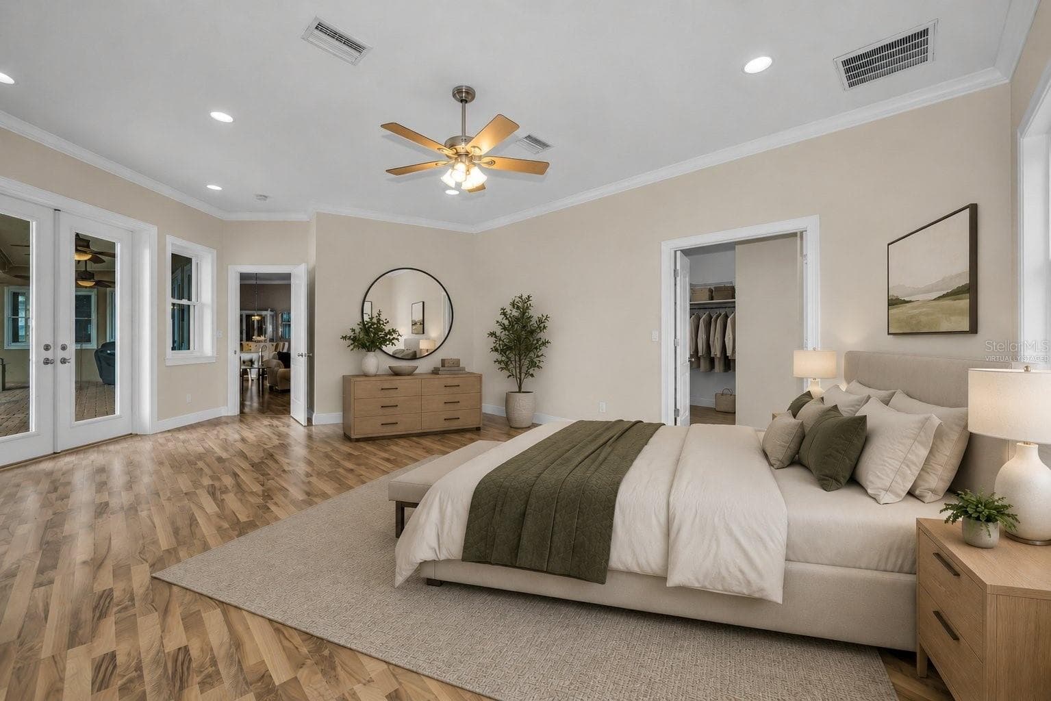 Virtually Staged, Bed towards double door exit to covered lanai - 1888 BUGLE LN, CLEARWATER