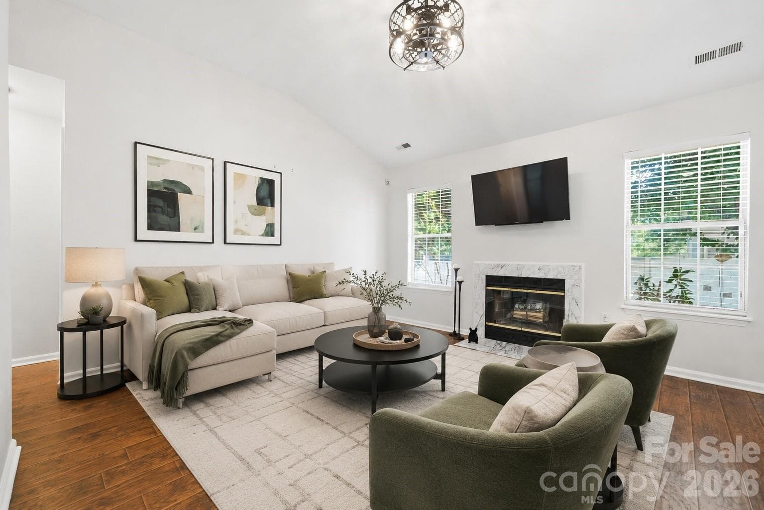Virtually enhanced living room. - 5701 Ebley Lane, Charlotte