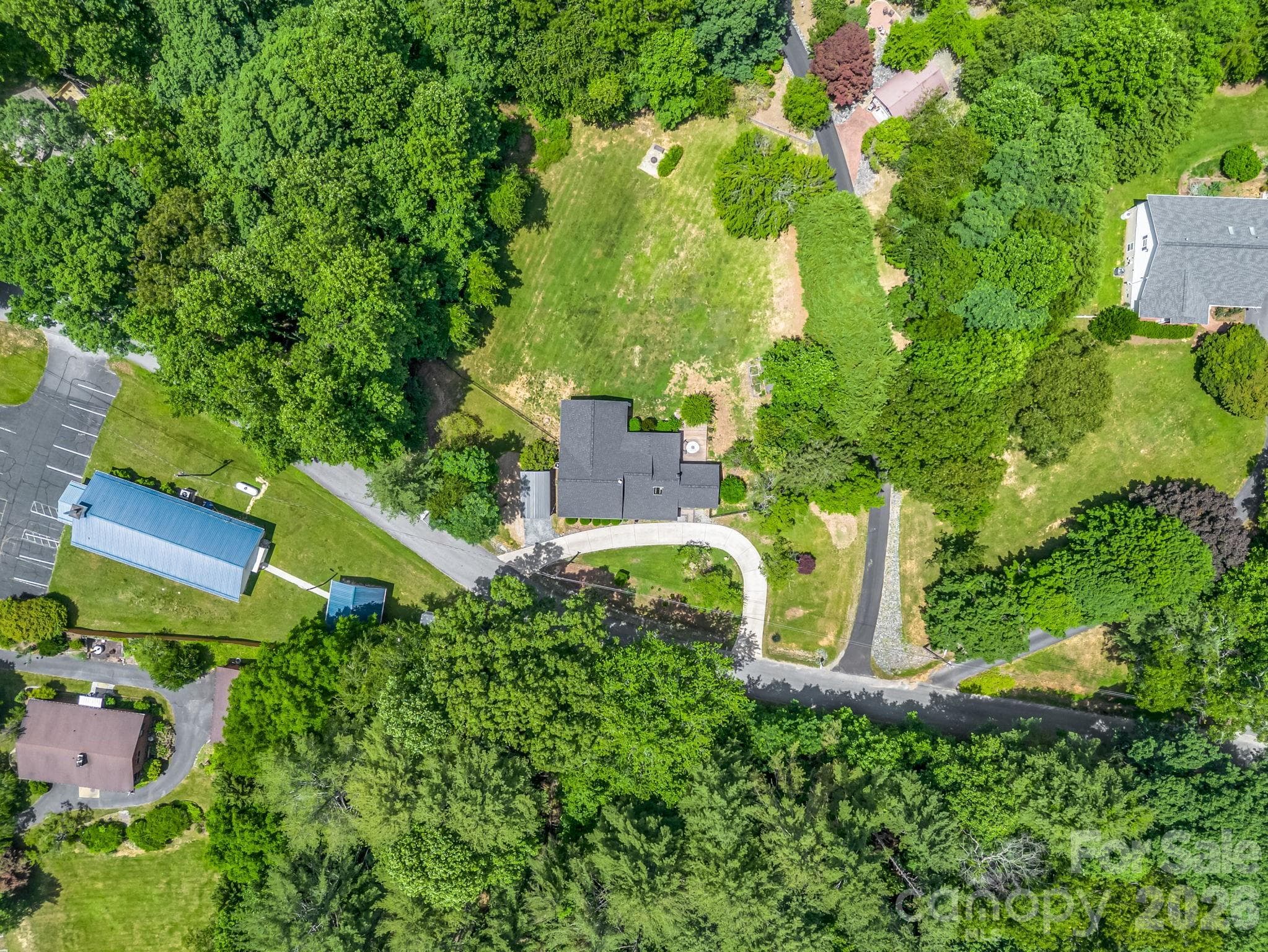Overhead view of whole parcel, fenced back yard - 35 Chastain Hill Road, Mills River