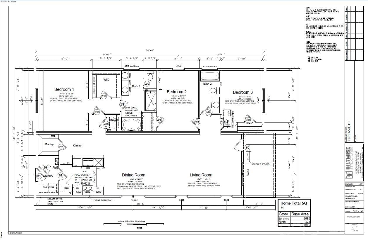 3 bedroom 2 bathroom plan with open concept living areas - Canton
