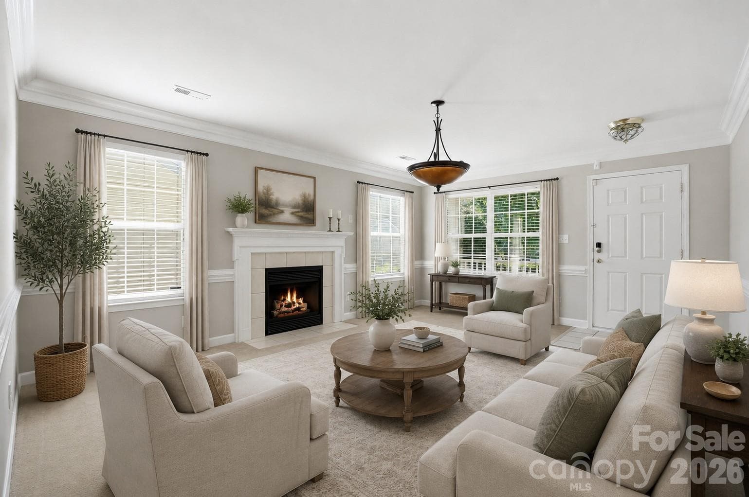 Living Room Virtually Staged - 1135 Stonehenge Lane, Charlotte