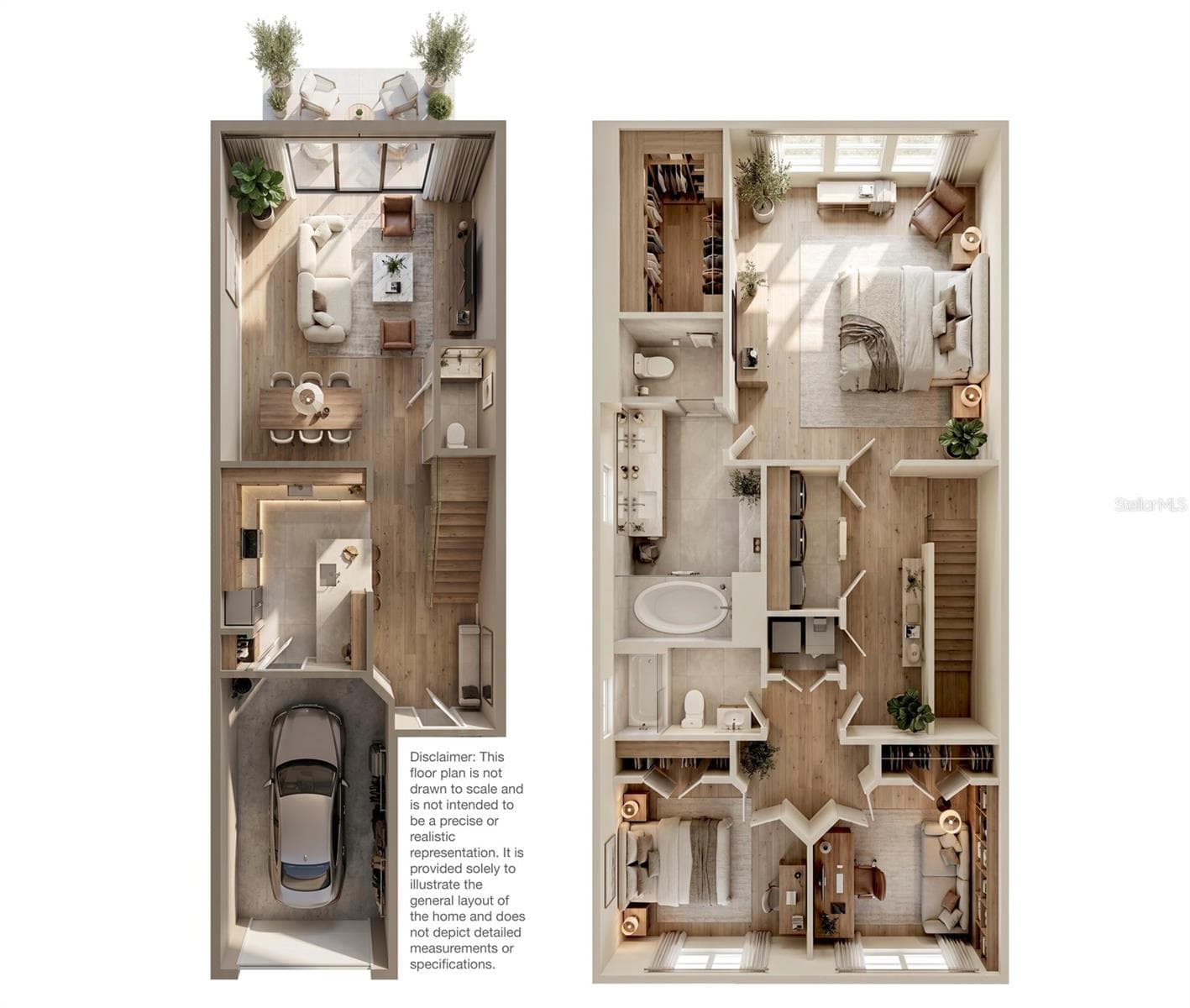 Disclaimer: This floor plan is not drawn to scale and is not intended to be a precise or realistic representation. It is provided solely to illustrate the general layout of the home and does not depict detailed measurements or specifications. - 6206 CASTELVEN DR #104, ORLANDO