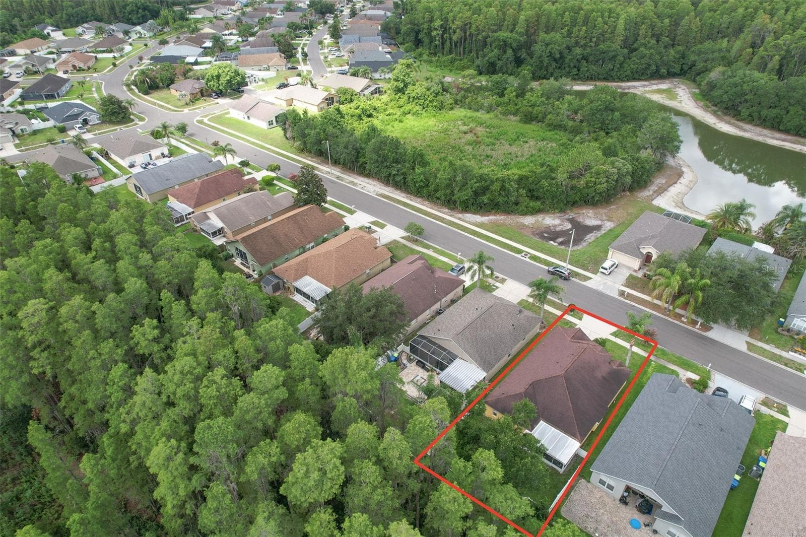 Aerial in red - 30914 BURLEIGH DR, WESLEY CHAPEL