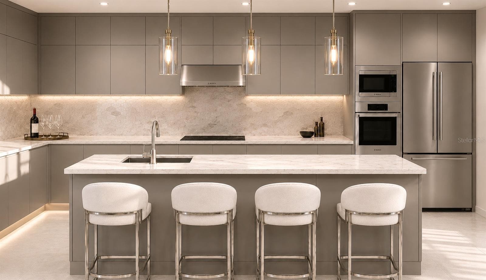 Modern Kitchen Featuring a Spacious Gathering Island - 1305 4TH ST #401B, SARASOTA