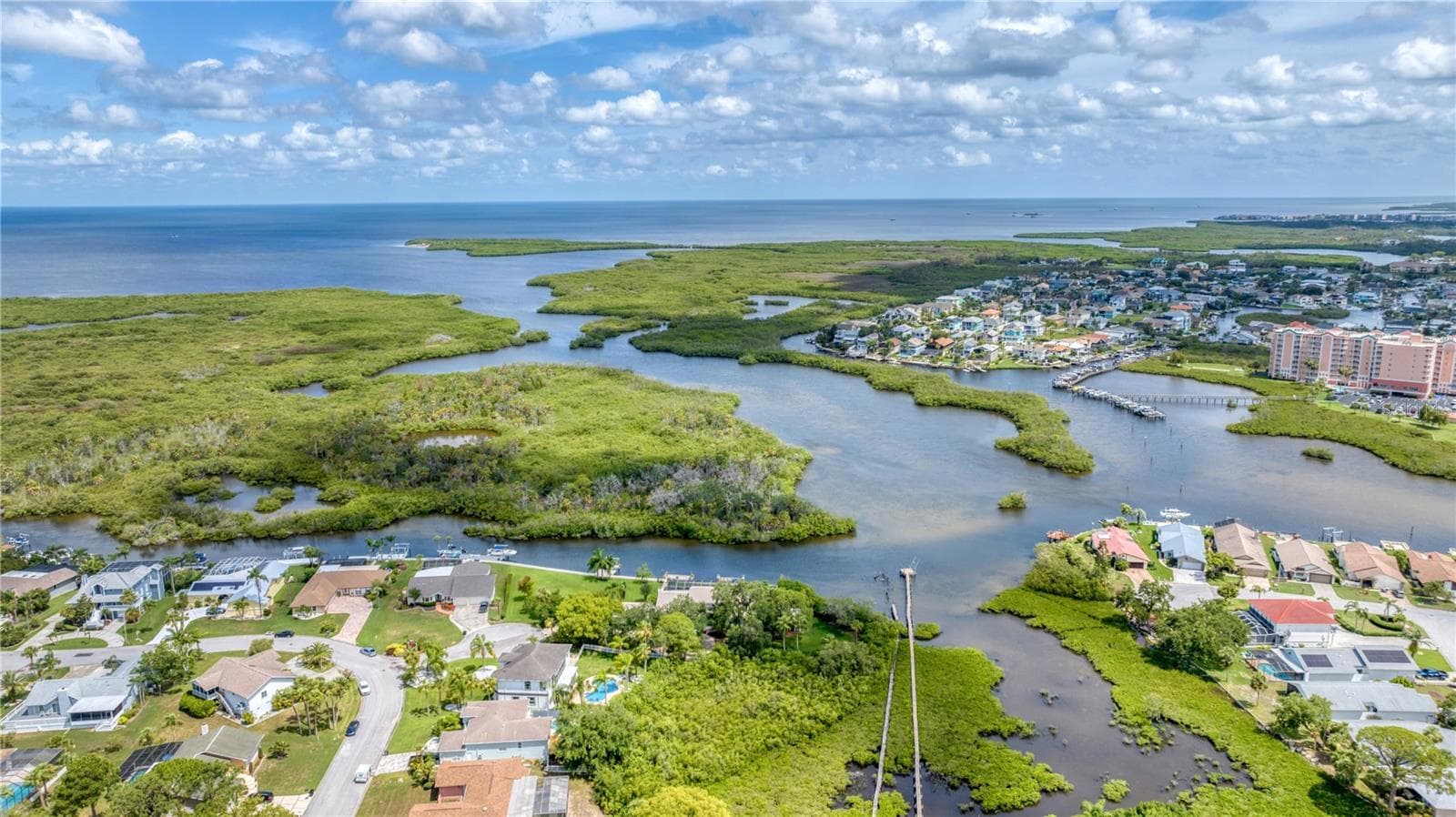Aerial view of property looking west towards Gulf - 5623 HULL CT, NEW PORT RICHEY