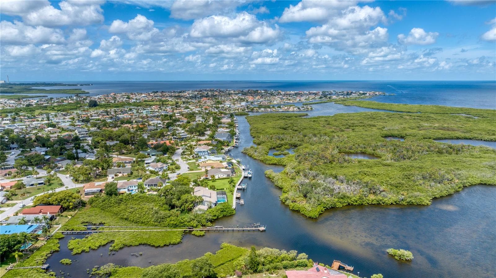 Aerial view towards Deep water Channel and Gulf - 5623 HULL CT, NEW PORT RICHEY