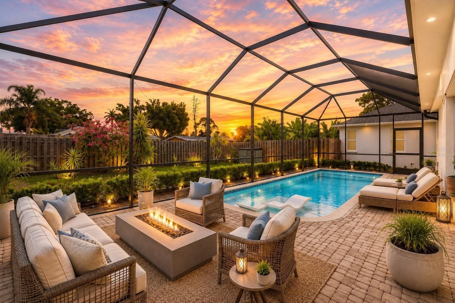 Virtually staged lanai (sunset) - 5425 MATTHEW CT, SARASOTA