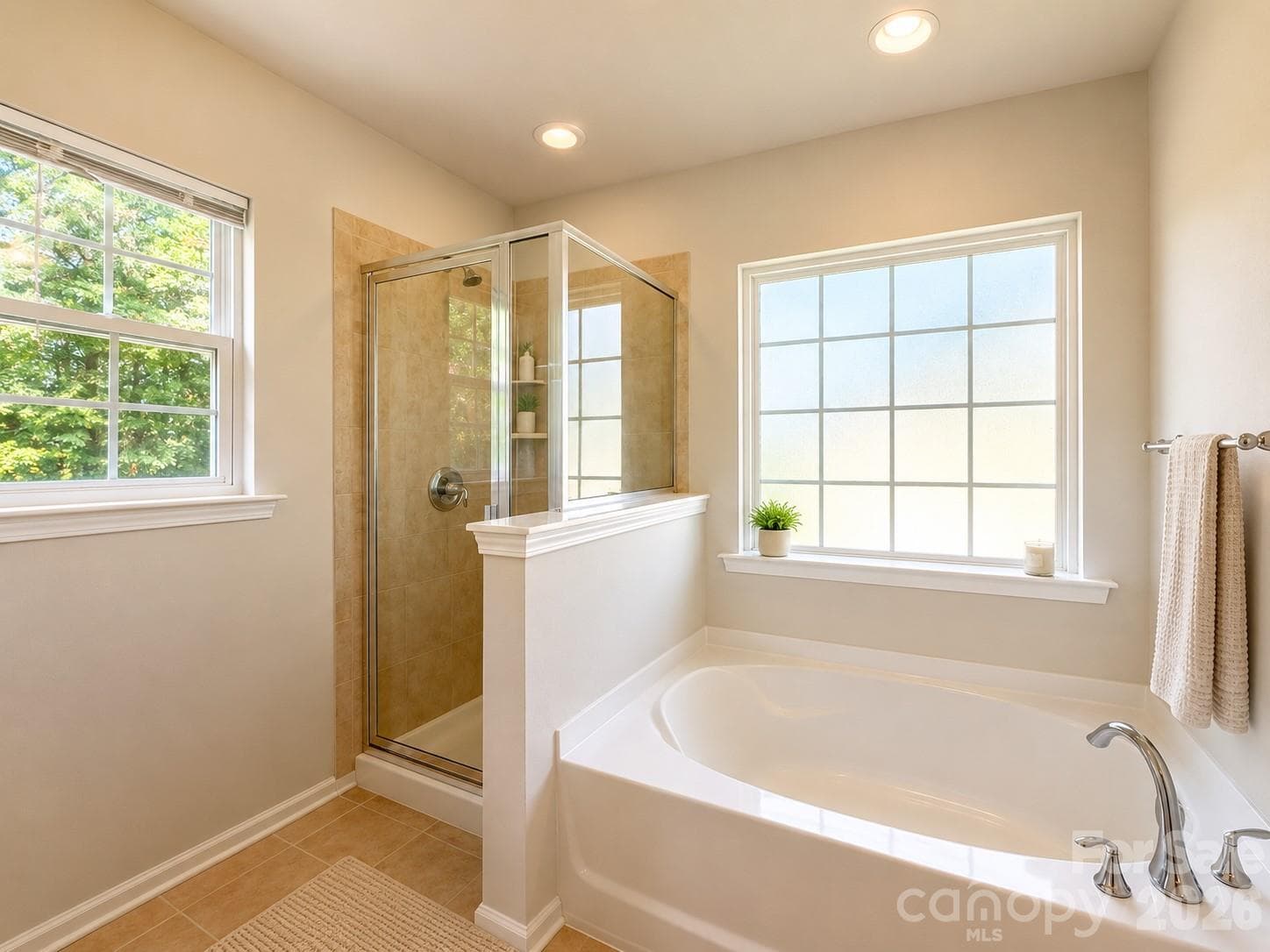 Master tub and tiled shower with two windows - 4857 Annelise Drive, Harrisburg