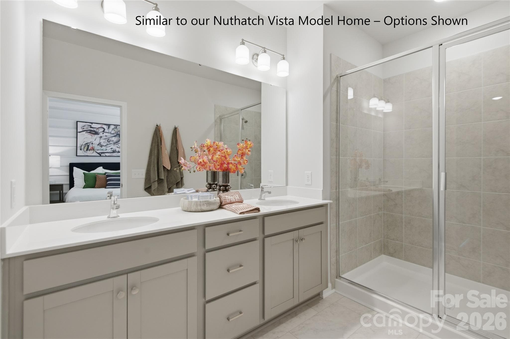 Spacious Owners Bathroom with Double Sink Vanity and Oversized Shower - Charlotte