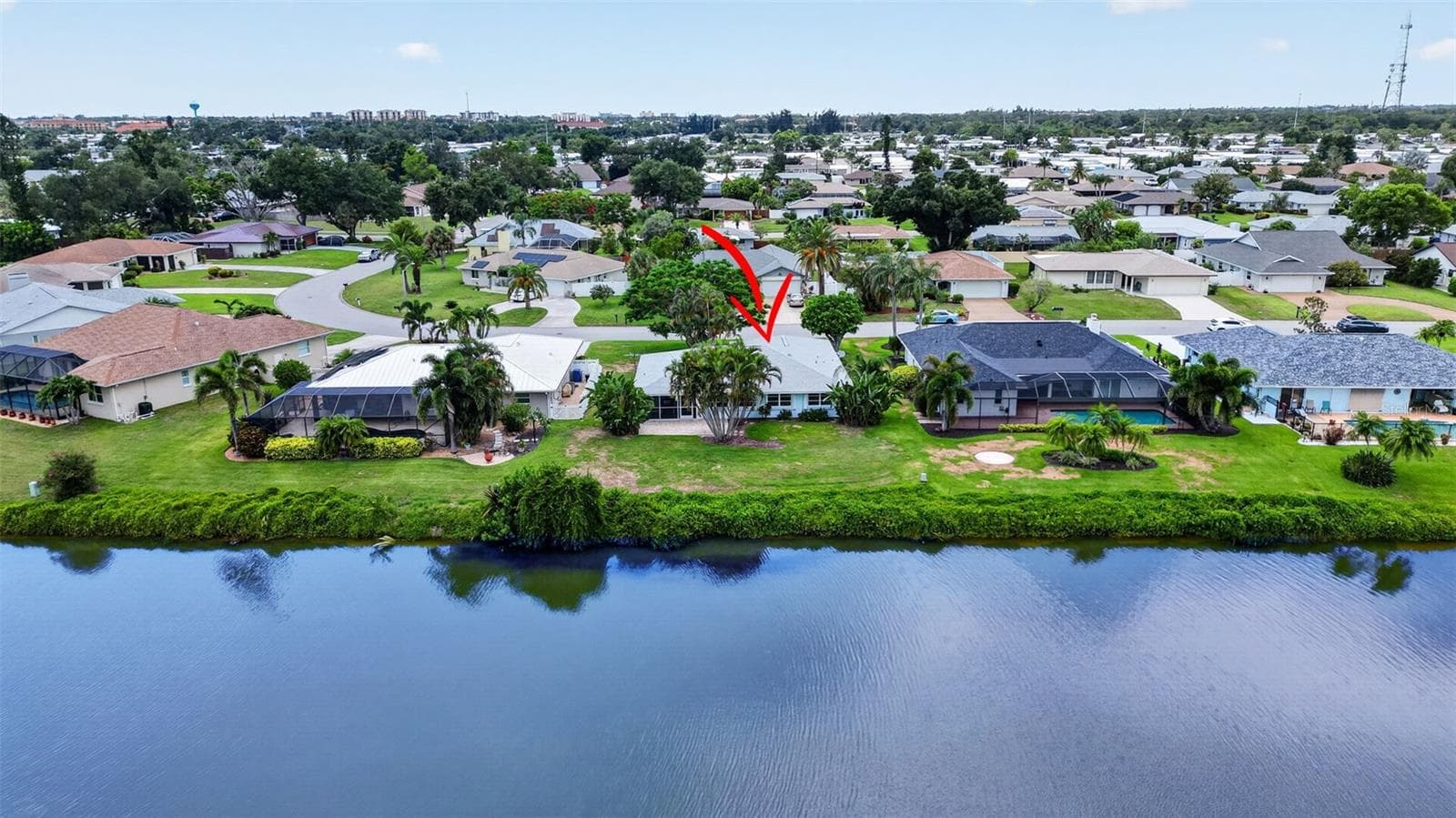 Aerial View of Home on Lake - 1226 PINE NEEDLE RD, VENICE