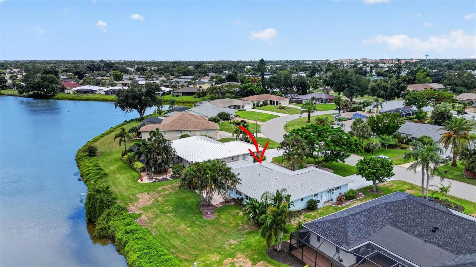 Aerial View of Home on Lake - 1226 PINE NEEDLE RD, VENICE