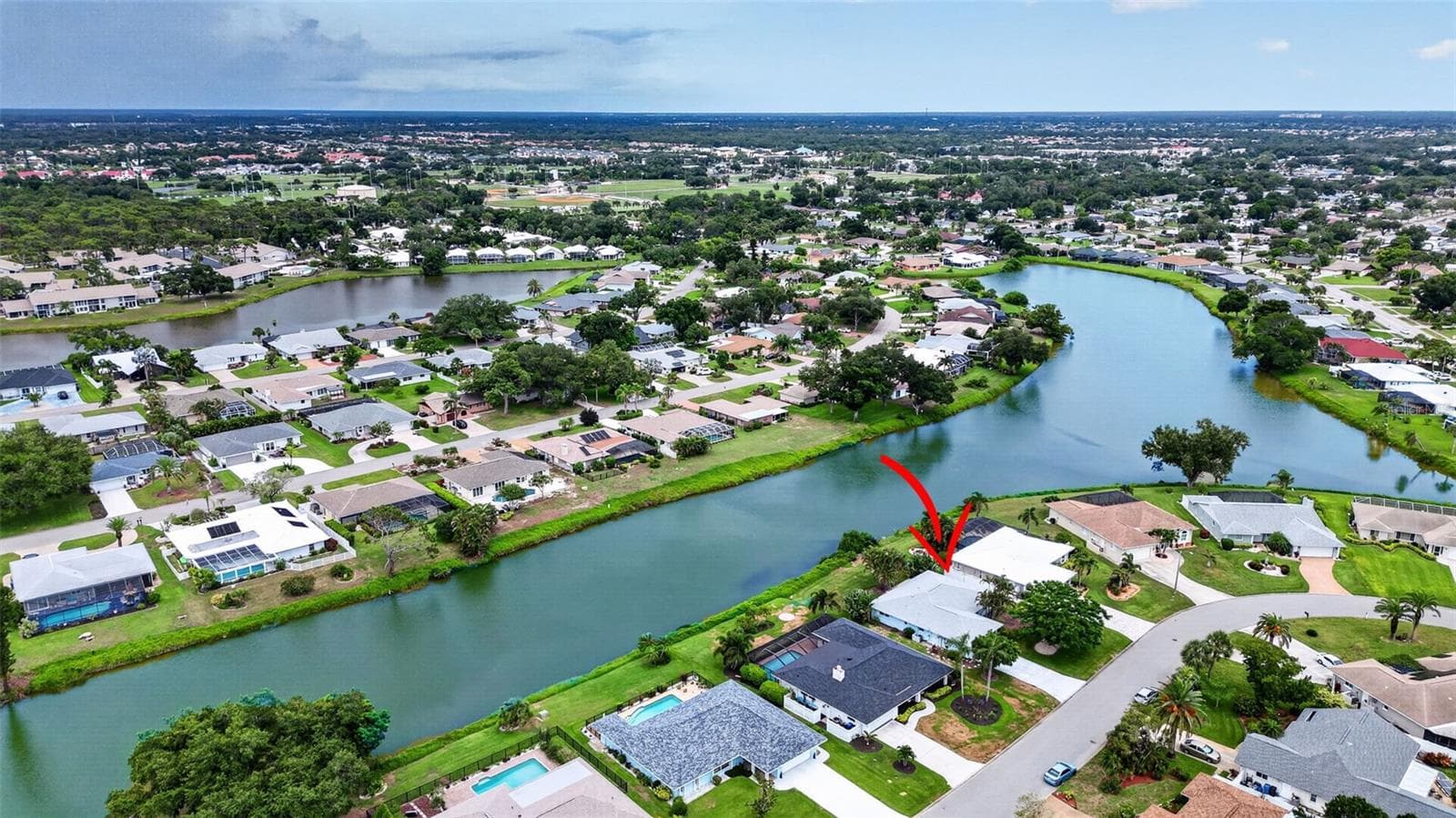 Aerial View of Home on Lake - 1226 PINE NEEDLE RD, VENICE