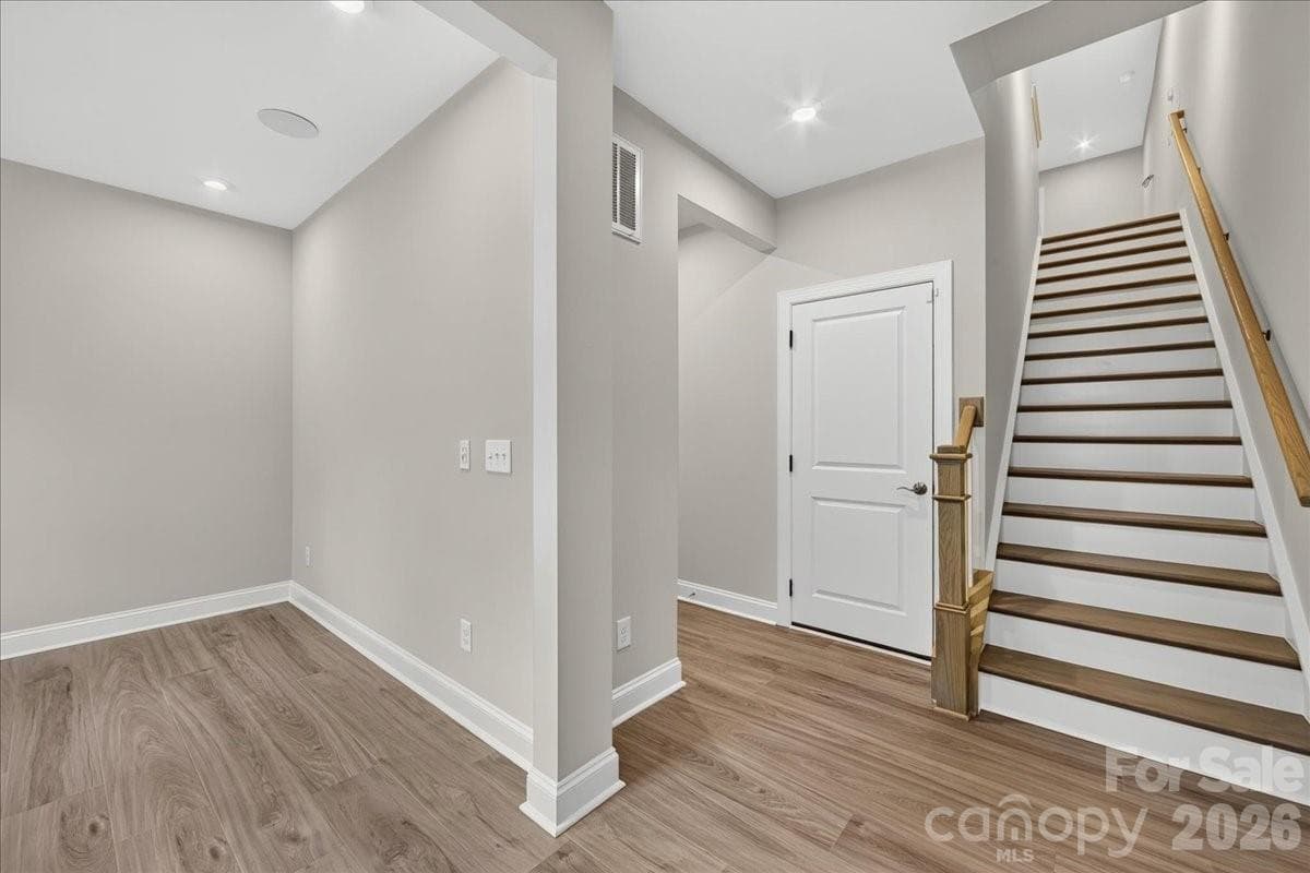 Oak box stairs with open rails - Waxhaw