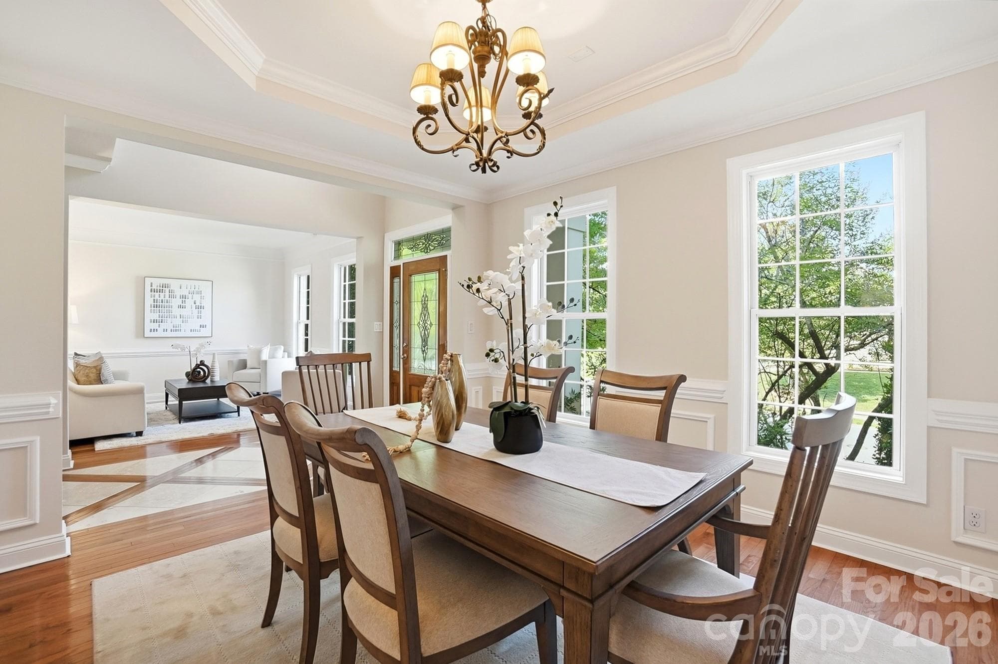 Dining room with coffered ceiling - 507 Five Leaf Lane, Waxhaw