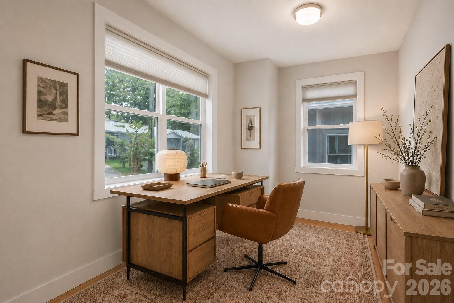 Virtually staged upstairs bonus room as a cozy and modern home office. - 39 Hubbard Avenue, Asheville