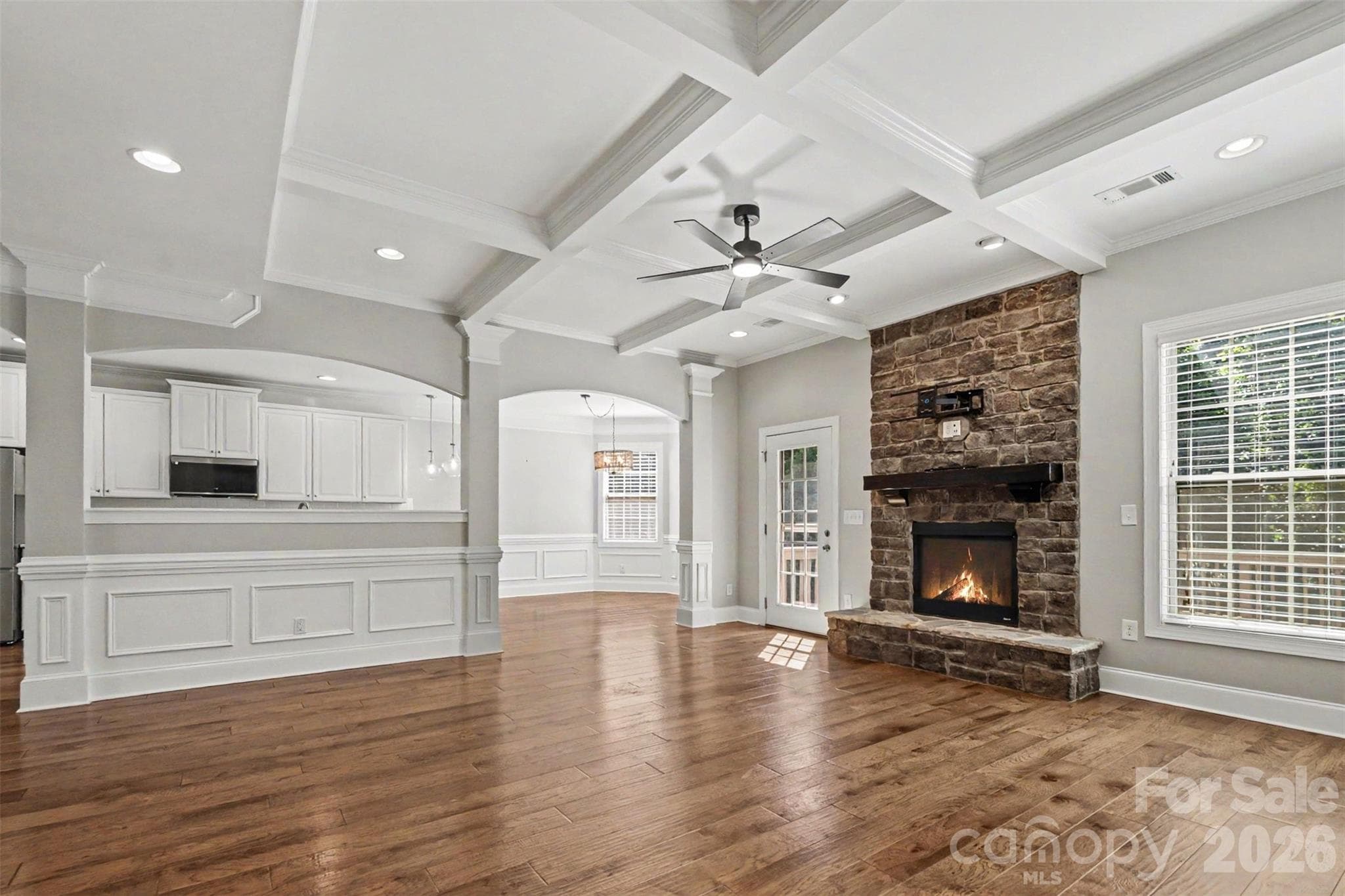 Coffered great room - Waxhaw