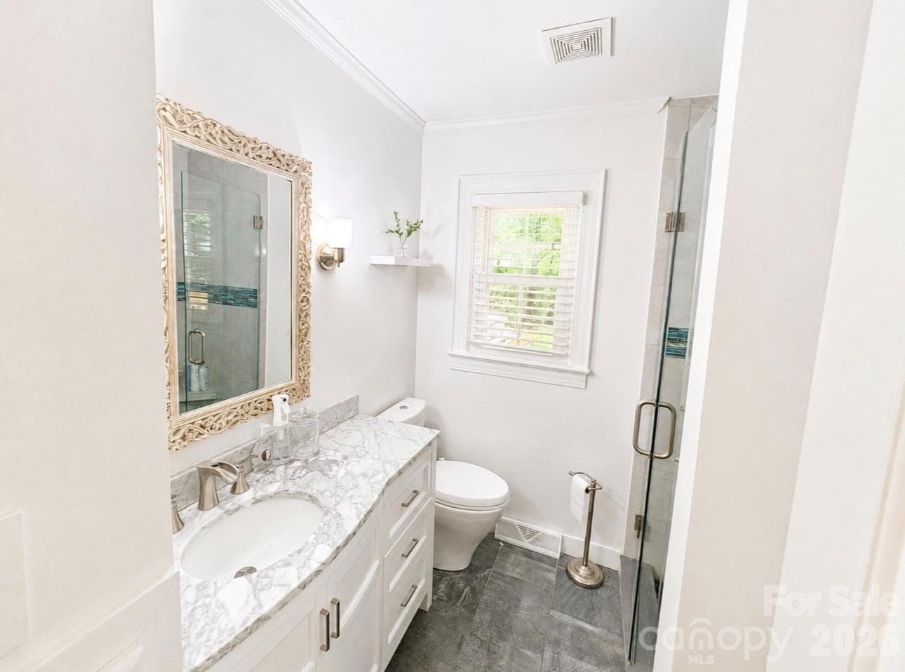 Main level bathroom with custom tile shower - 469 Augusta Drive, Statesville