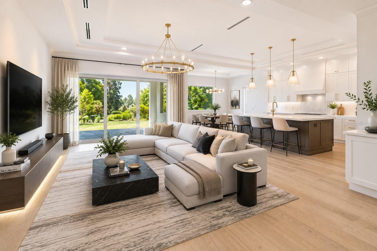 Virtually staged.Living Room / Kitchen / Dining area. - 1336 HAYS RD, TARPON SPRINGS
