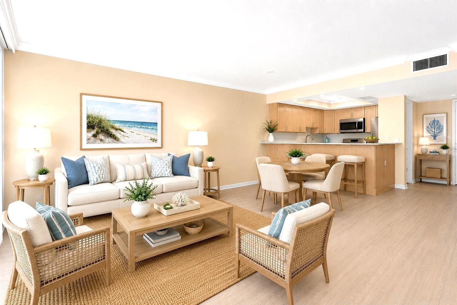 Living area virtually staged - 450 TREASURE ISLAND CSWY #102, TREASURE ISLAND