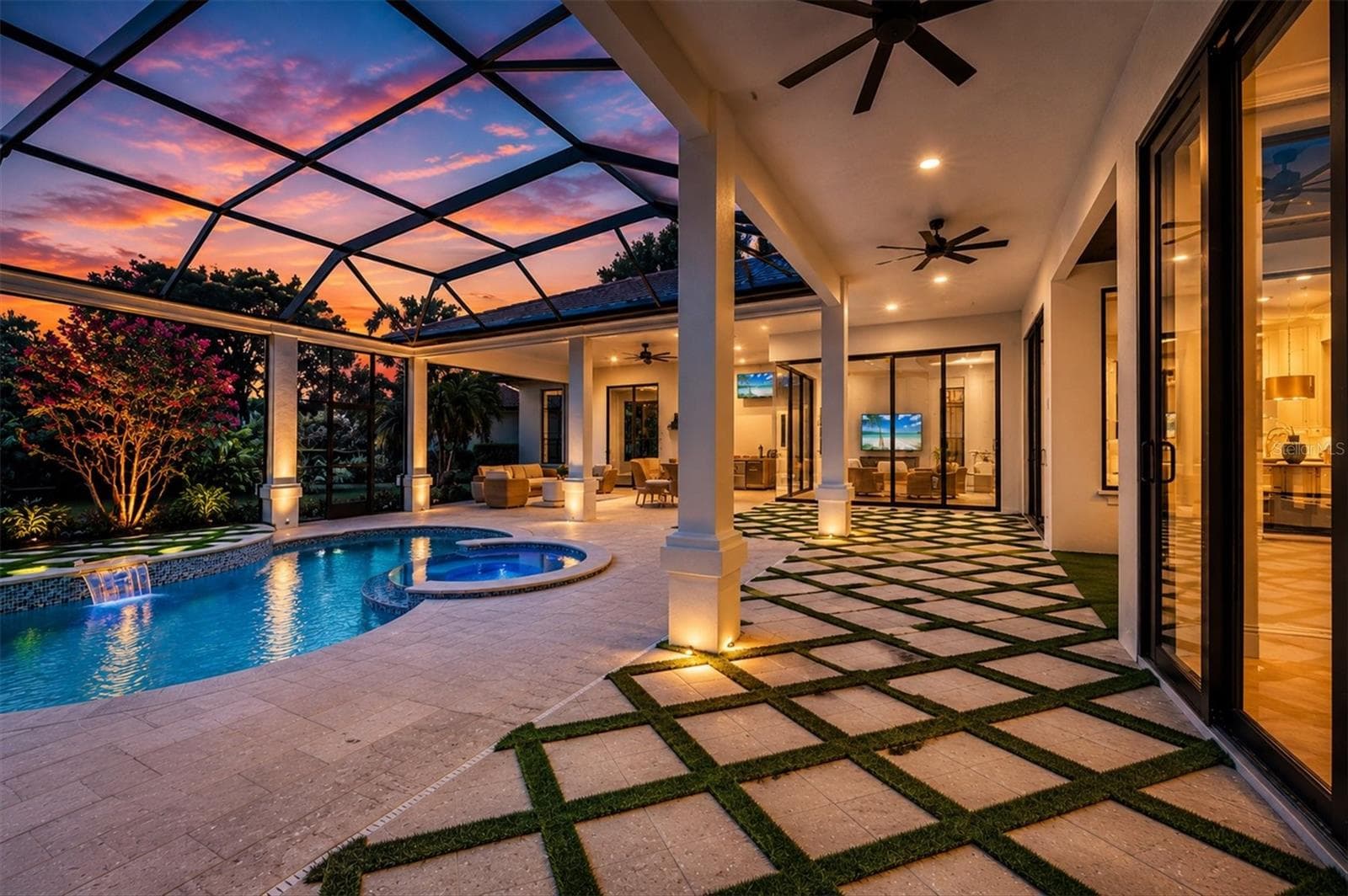 Lanai and Pool at Twilight - 9261 MCDANIEL LN, SARASOTA