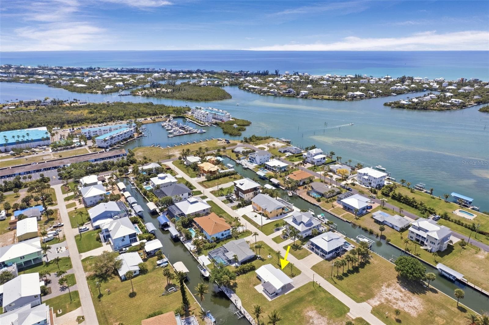 Overhead view of home and Intra-Coastal waterway. No bridges out. Facing Southwest. - 10451 MARION ST, ENGLEWOOD
