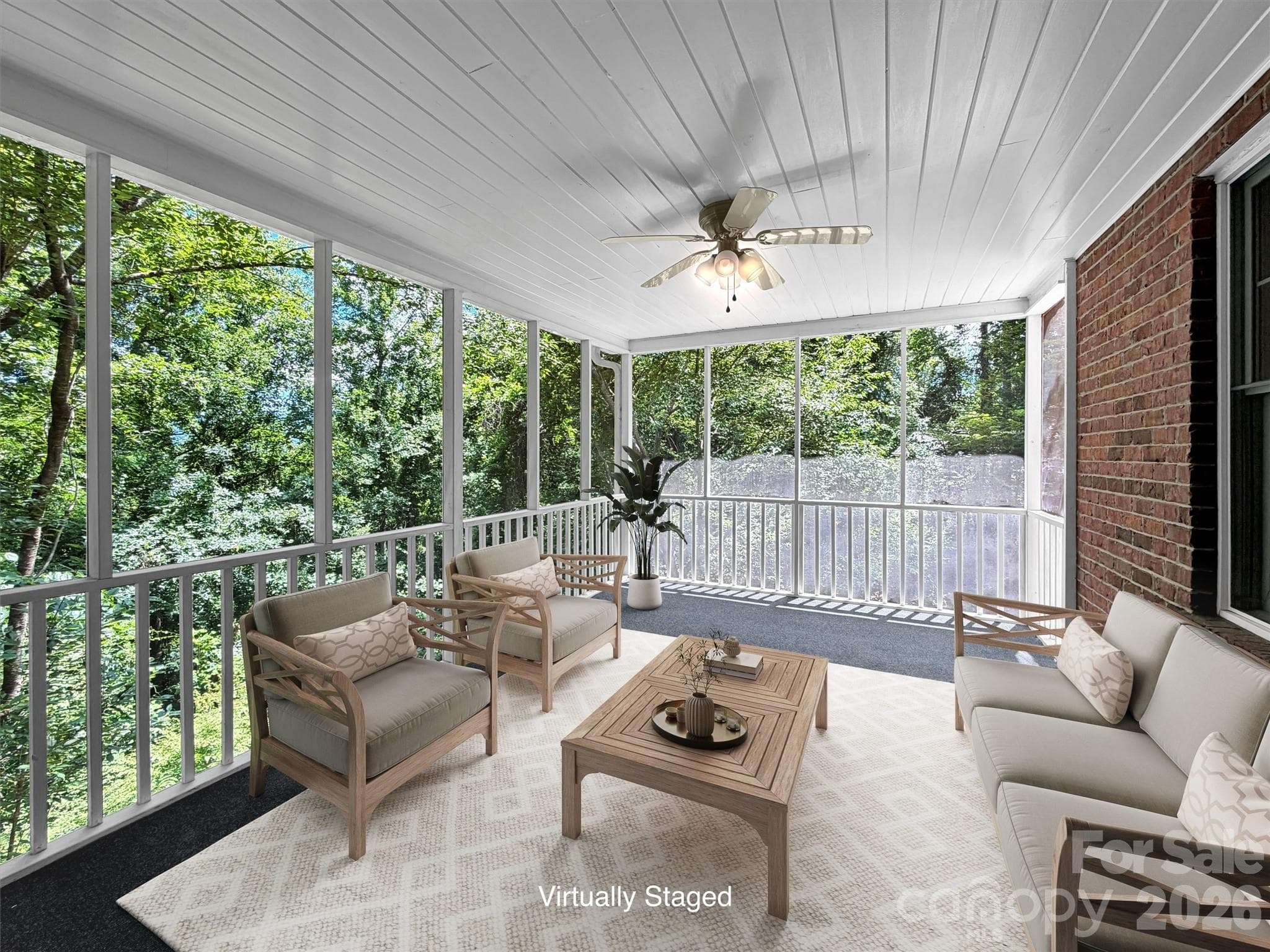 Virtually staged screened porch - 9 Hickory Ridge, Fletcher