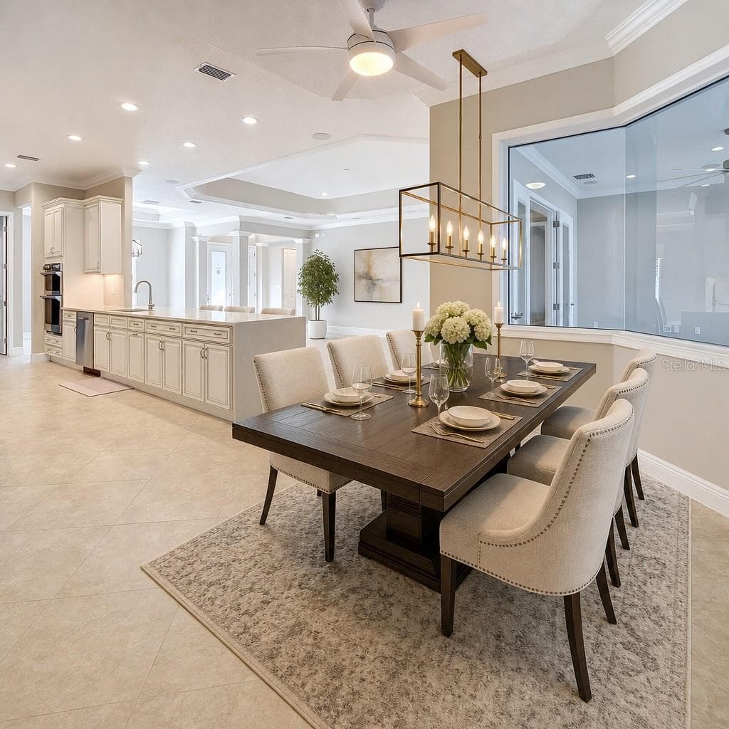 Breakfast nook with aquarium widow overlooking Lake - 8461 BRIDGEPORT BAY CIR, MOUNT DORA
