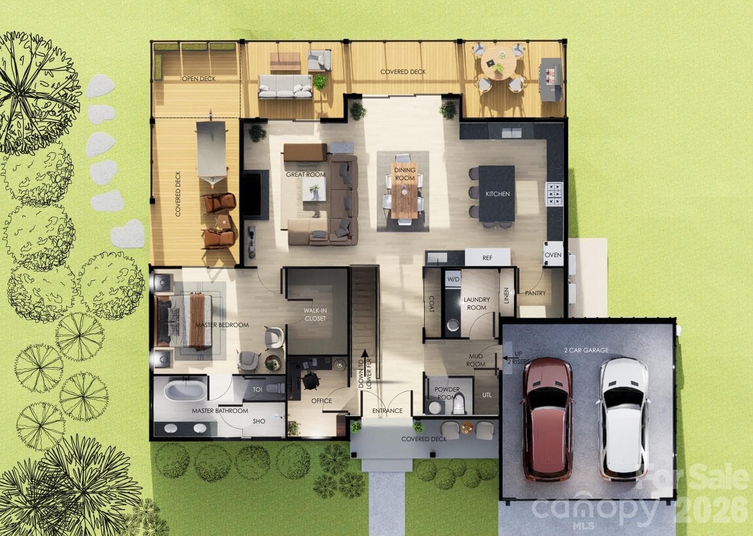 Artist rendering of main level floor plan. - 60 King Horn Ridge, Waynesville