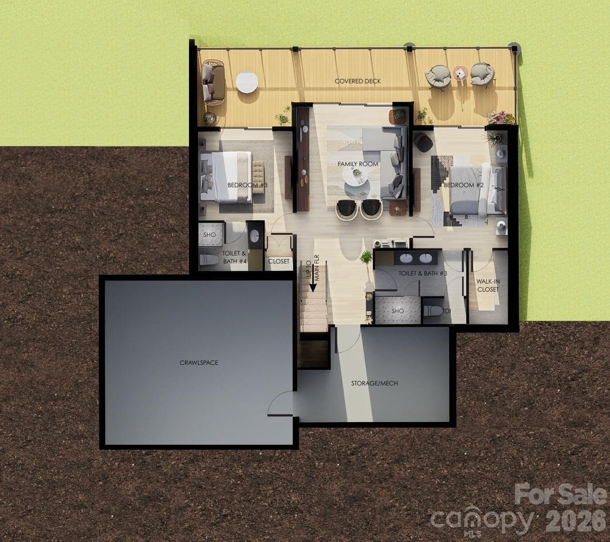 Artist rendering of lower level floor plan. - 60 King Horn Ridge, Waynesville