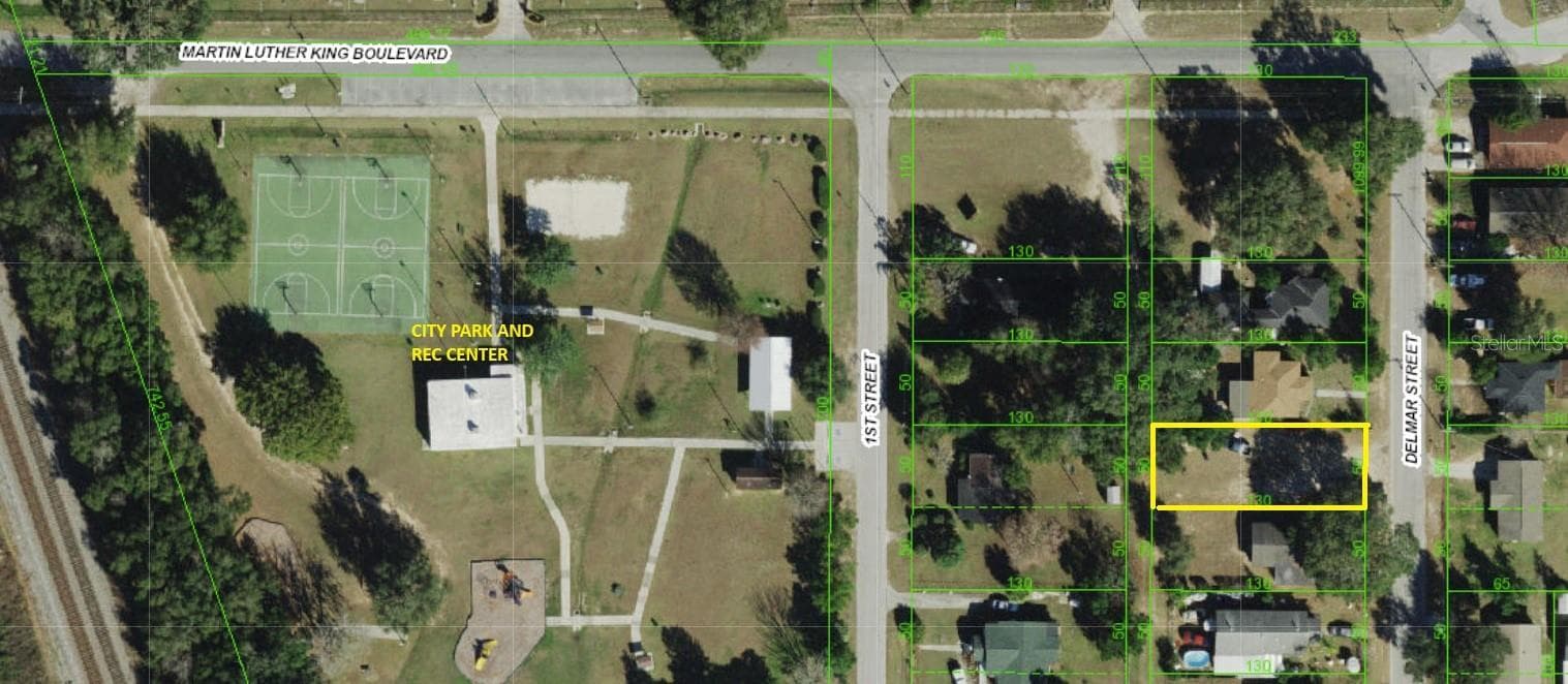 Aerial view with city park - 0 DELMAR ST, DADE CITY