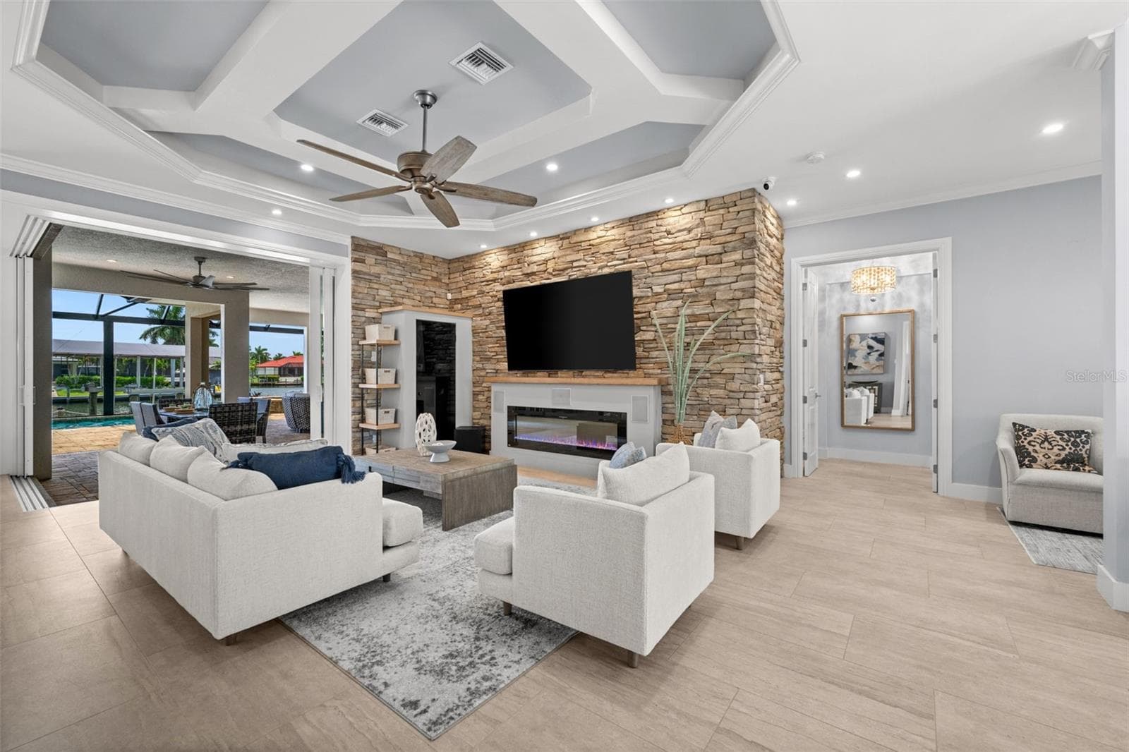 Beautiful stacked stone accent wall - 105 SW 52ND ST, CAPE CORAL