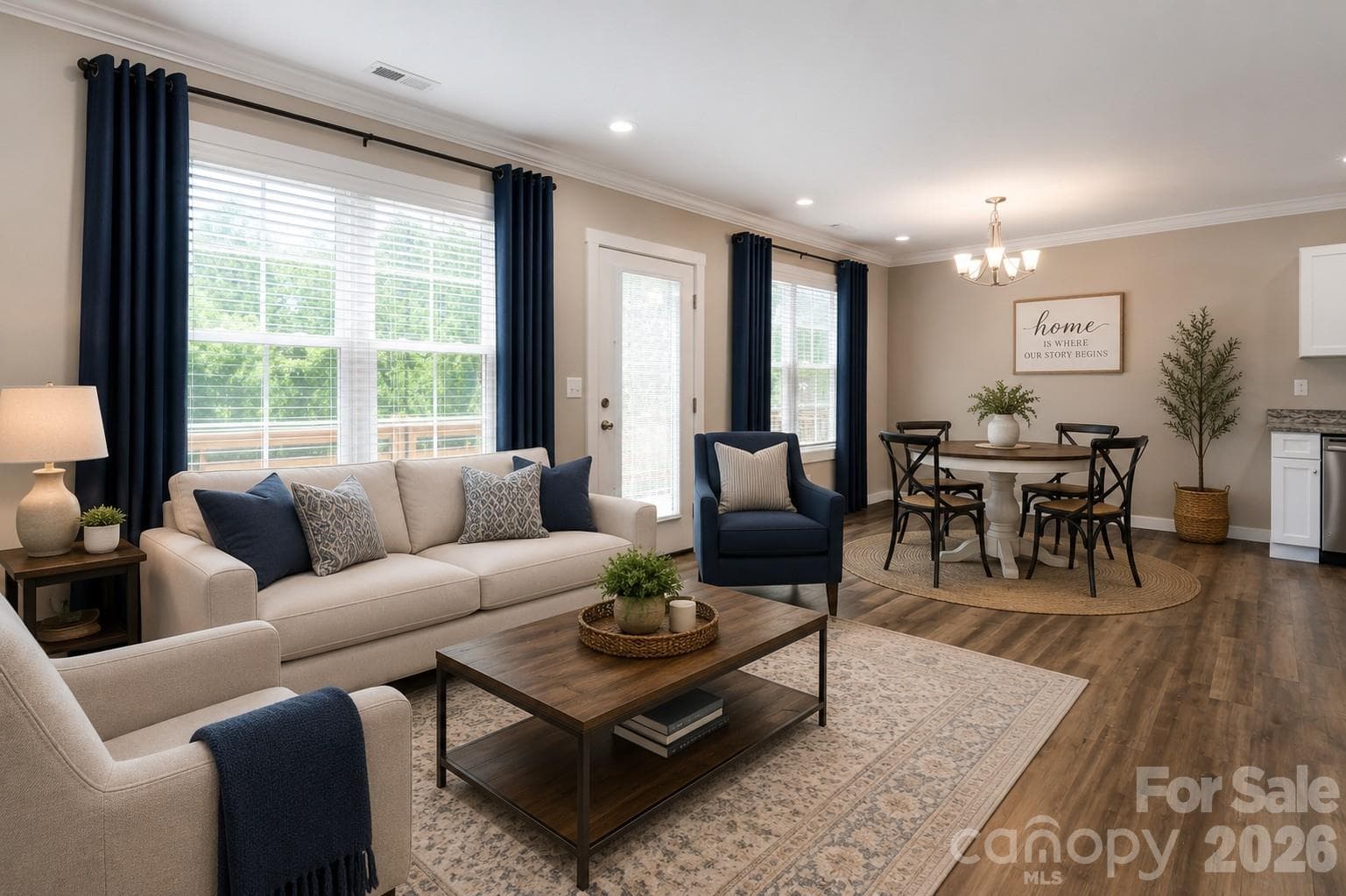 Living room/dining room virtually staged - Asheville