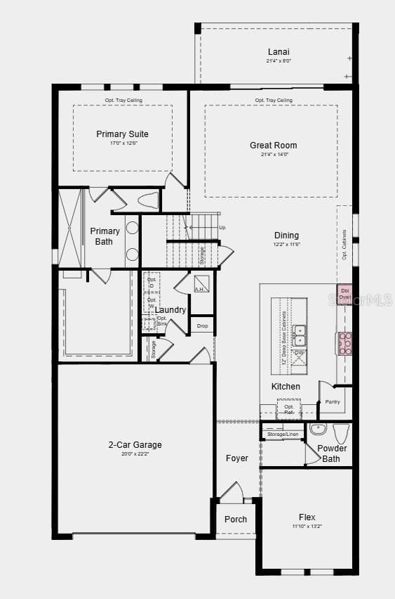 First Floor Plan - Additional Highlights Include: 8' interior doors, pre-plumb for laundry sink, and tray ceiling package - 12859 TREELINE RIDGE AVE, SAN ANTONIO