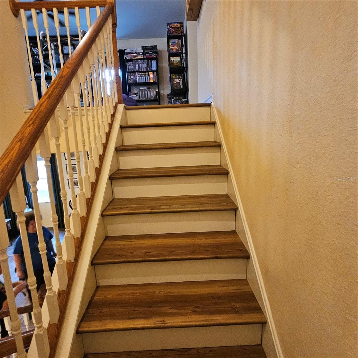 New stairs taking you to your massive media room - 7306 BRIDGEVIEW DR, WESLEY CHAPEL