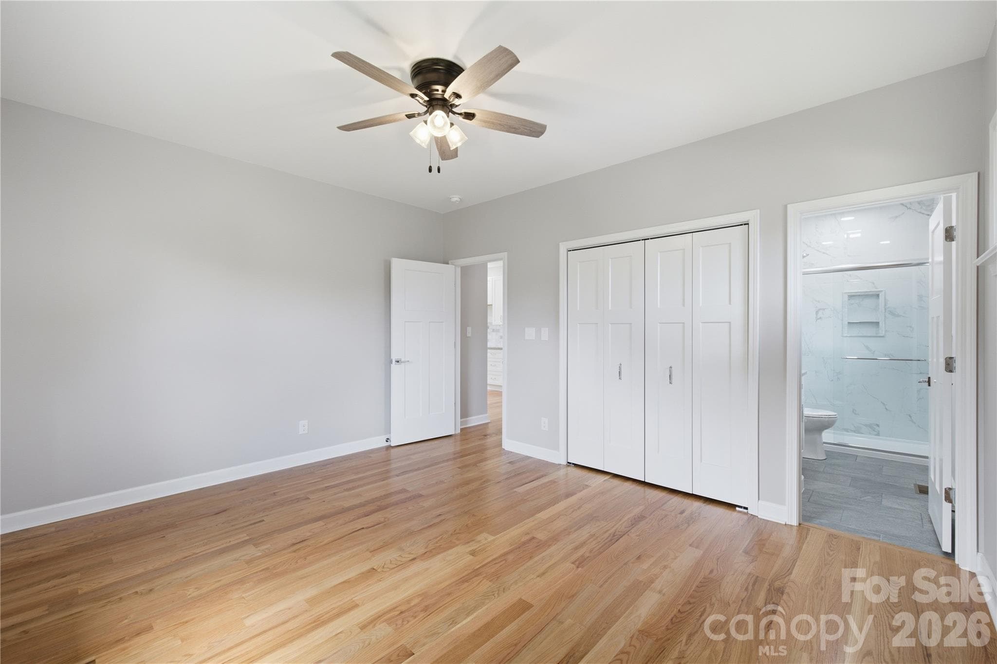 primay bedroom with entryway into primary bathroom - 404 Williamson Street, Fort Mill