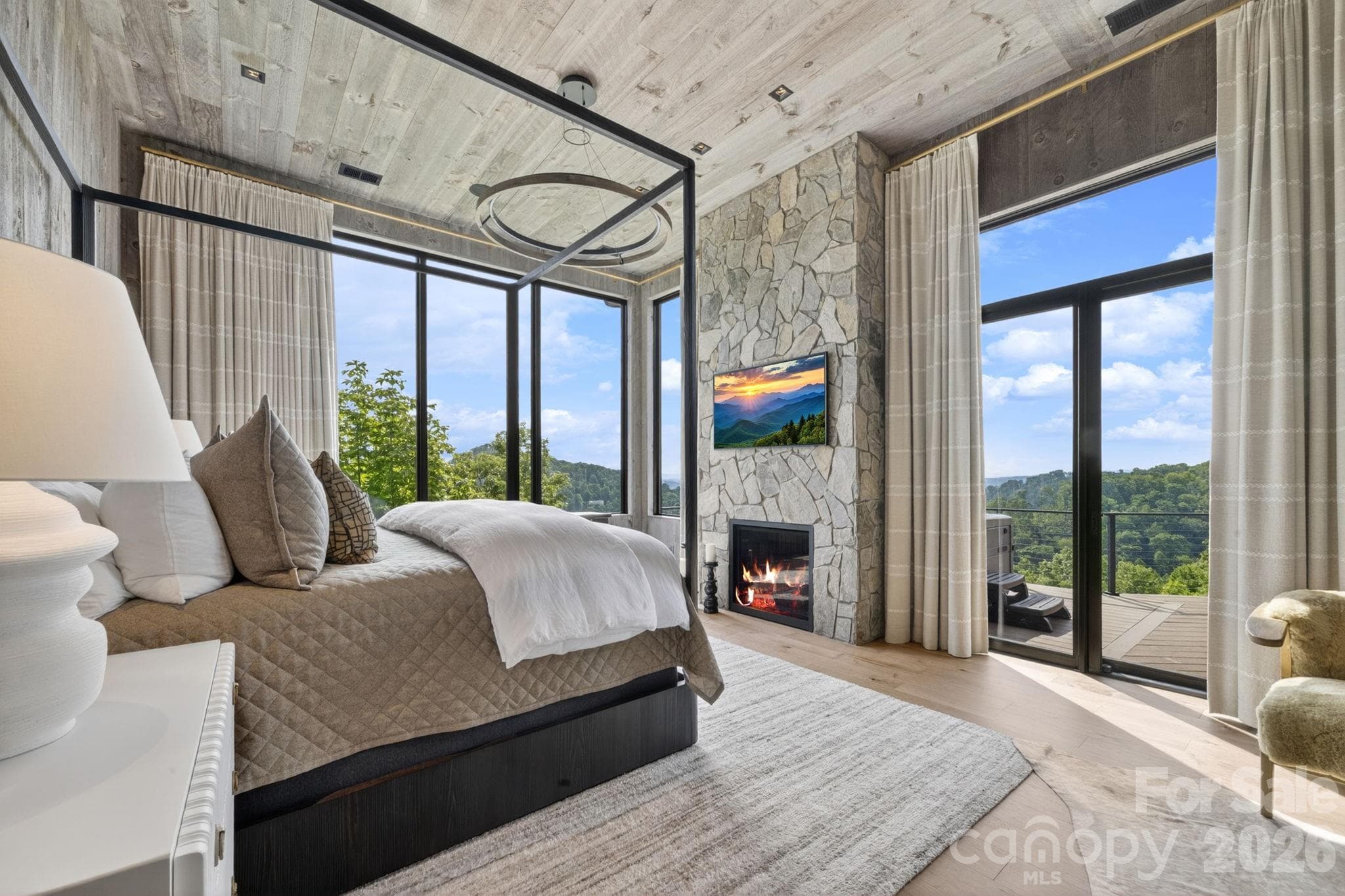 Primary suite, main level, walk out to hot tub - 270 Osprey Drive, Banner Elk