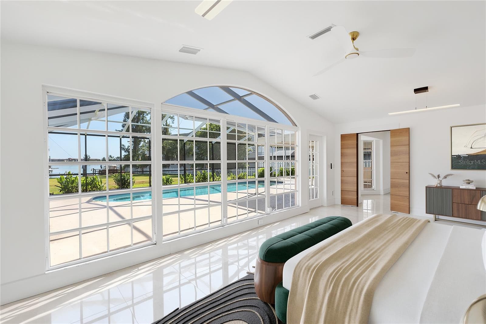 Main bedroom furnished with views to pool and Bay - 396 BAYSHORE DR, VENICE
