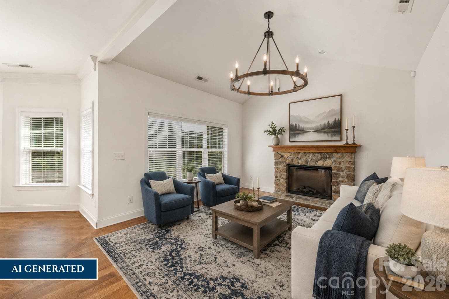 AI Generated Gathering Room - Lighting and Furnishings. - 4709 Rockwood Drive, Waxhaw