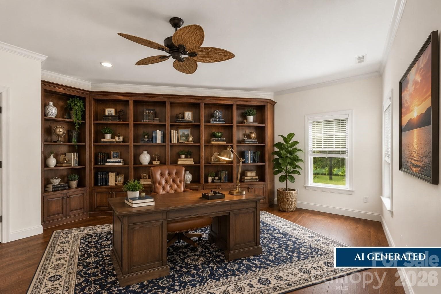 AI Generated Office - Fan, Floor, & Furnishings. - 4709 Rockwood Drive, Waxhaw