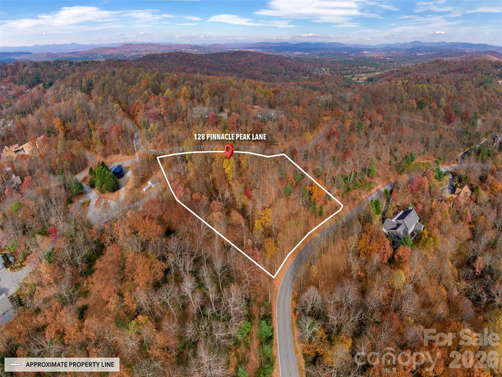 Approximate property lines are shown, outlining this wooded lot for reference. - 128 Pinnacle Peak Lane, Flat Rock