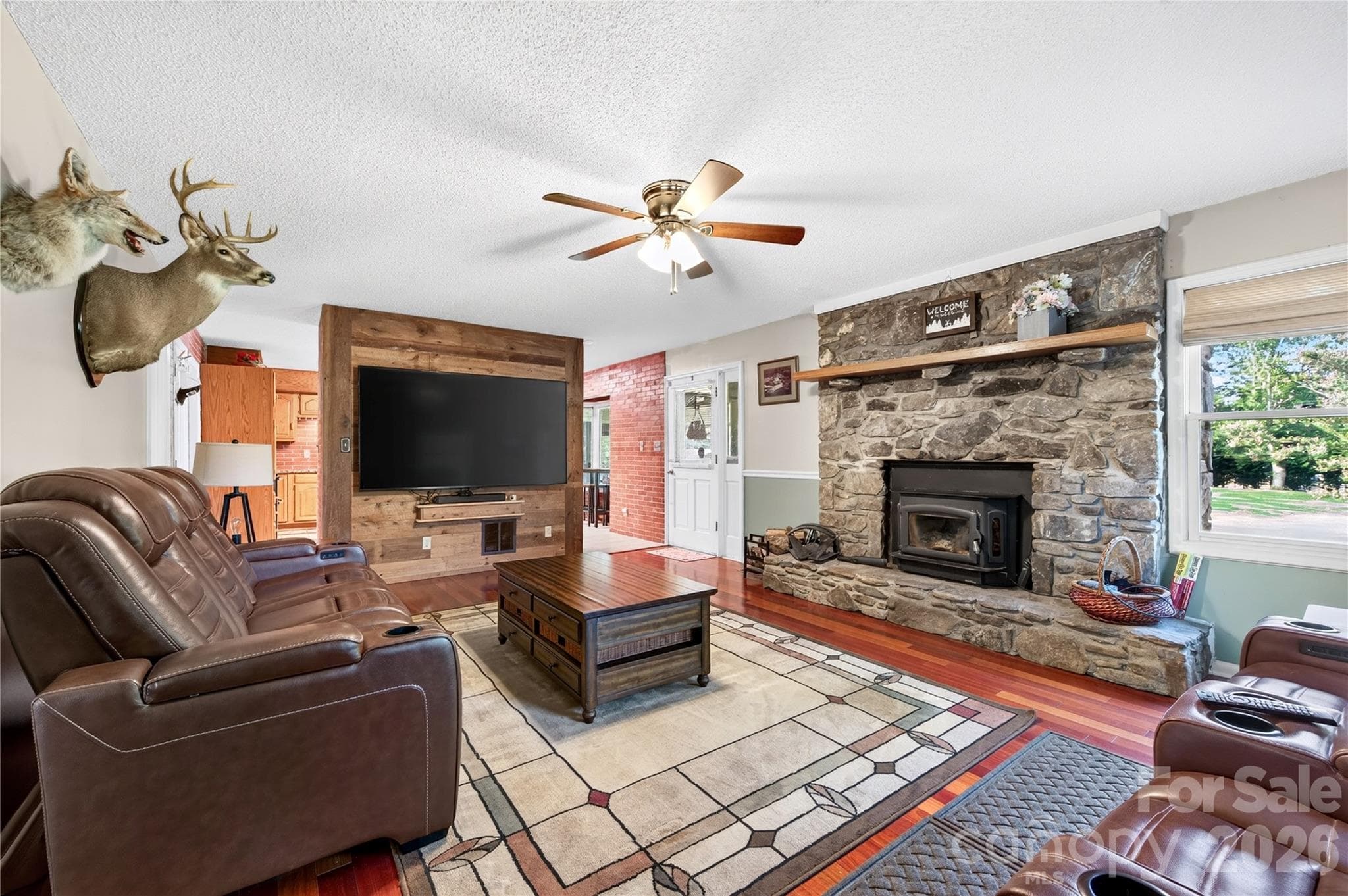 Living Room w/ Wood Burning Insert - 10 Old Turnpike Road, Mills River