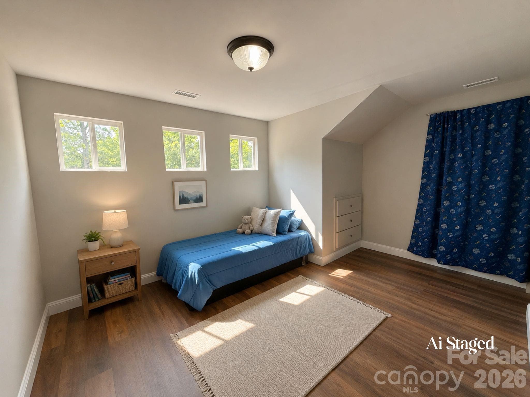 Upstairs Bedroom (Virtually Staged) – Expansive upstairs bedroom with multiple windows, generous floor space, and flexible layout options. Virtually staged to showcase the room’s potential. - Chester