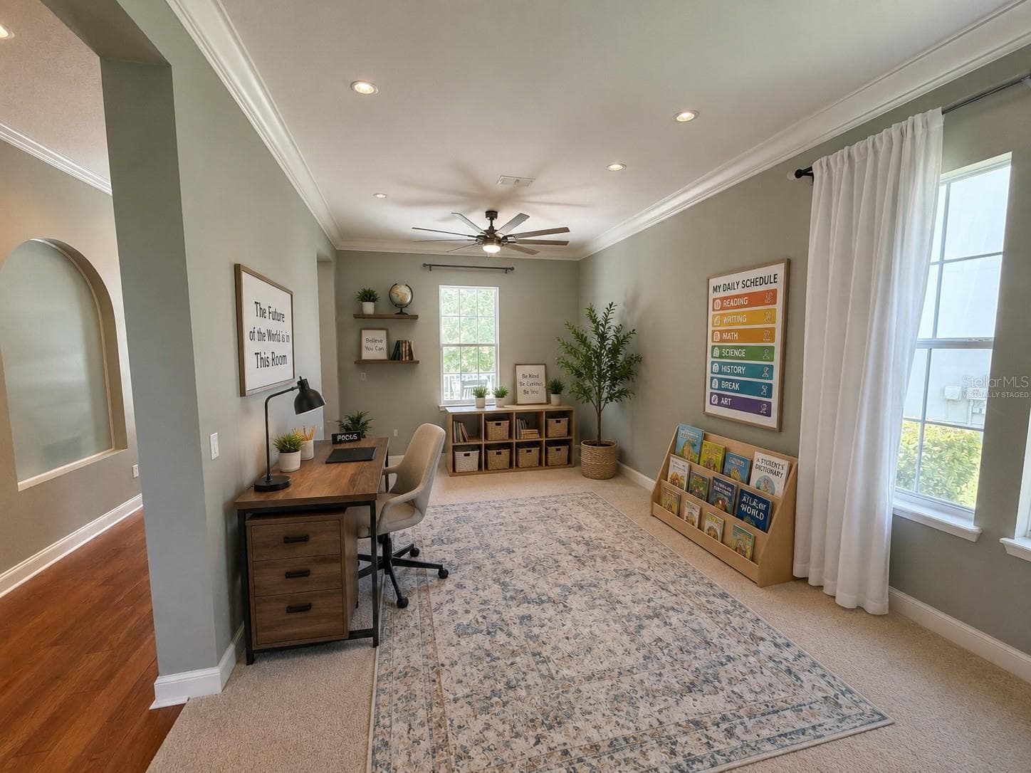 Front entry room of home (Virtually staged as home school / office space) - 807 OAK SHADOWS RD, CELEBRATION