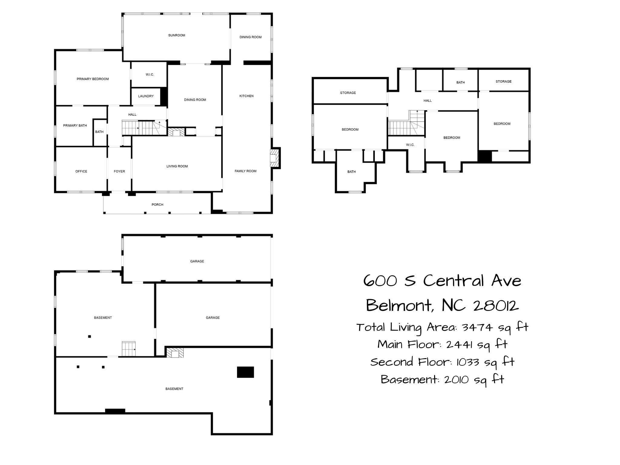 All Level Floor Plan Sketches - 600 S Central Avenue, Belmont
