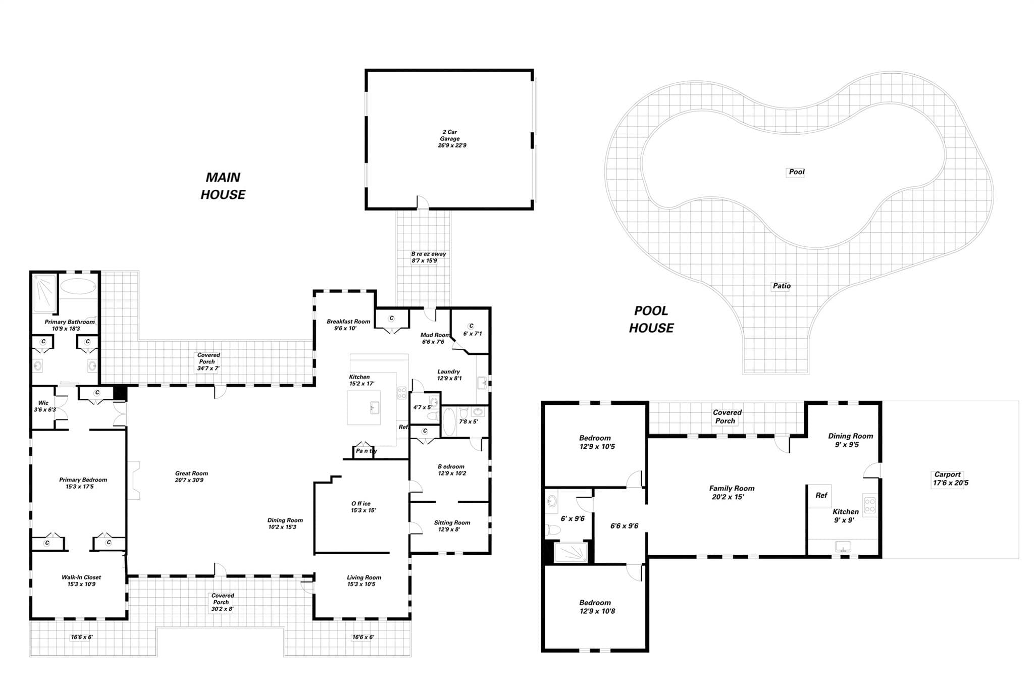 Home and pool house/guest house floor plan - Lancaster