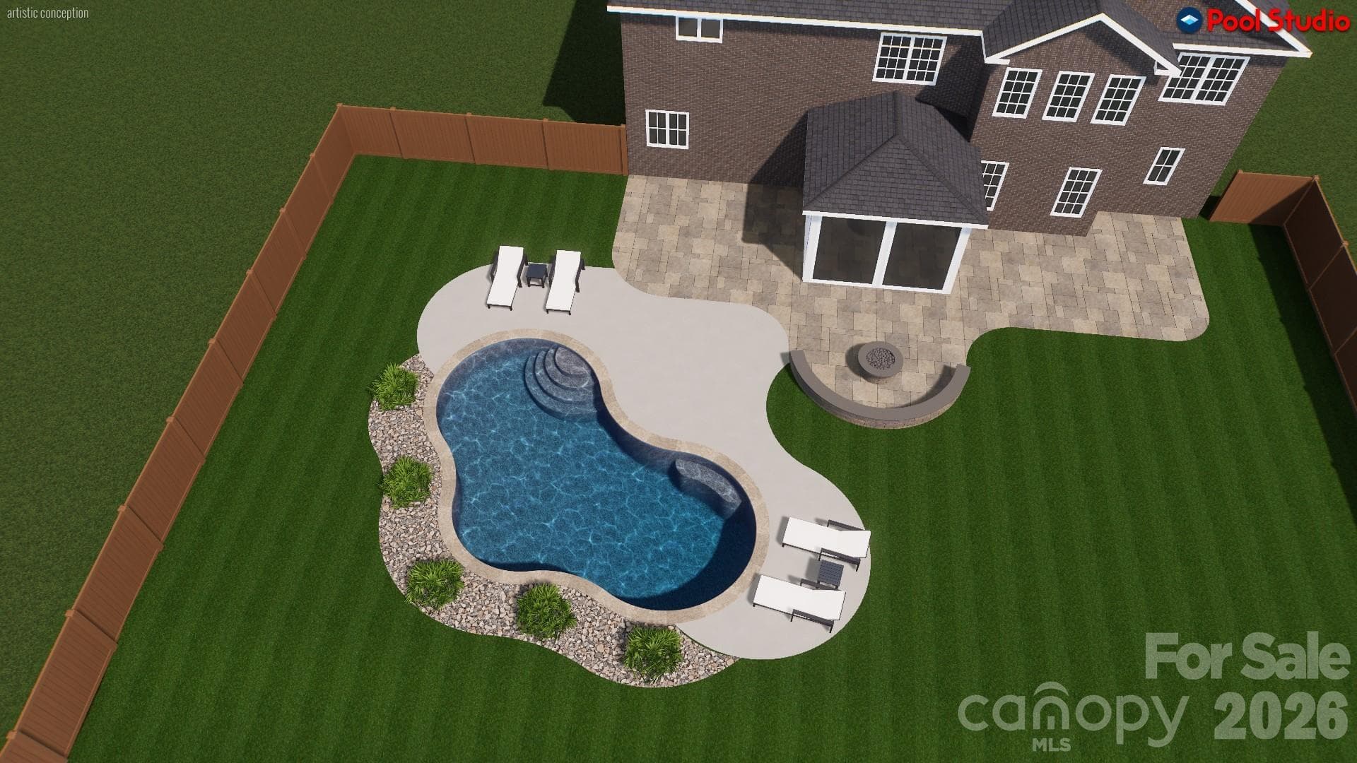 Conceptual pool rendering provided by the seller. Pool and landscaping shown are for illustrative purposes only and are not existing improvements. - 809 Brown Creek Drive, Matthews