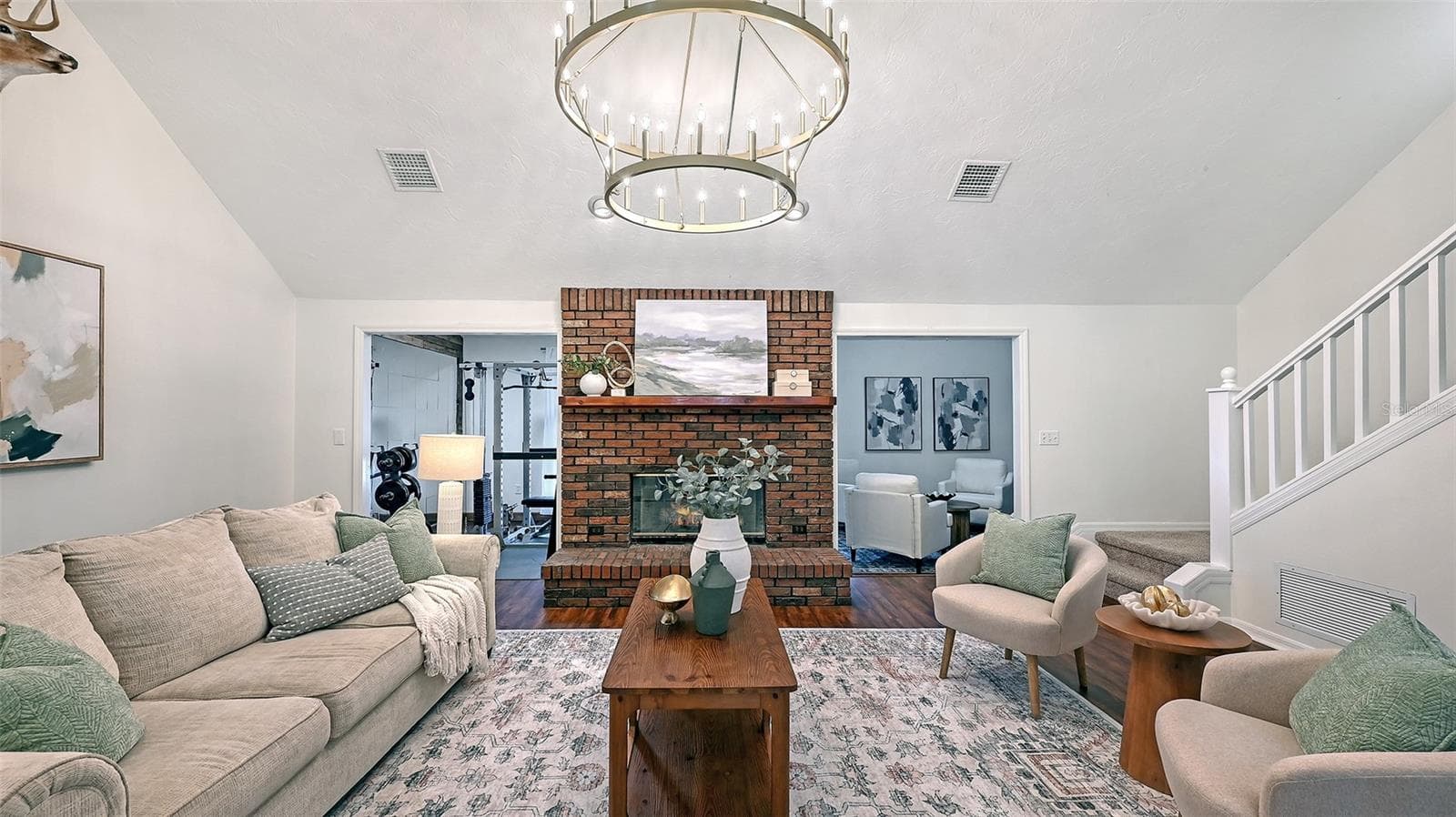 Living Room with Wood Burning Fireplace - 28401 104TH DR E, MYAKKA CITY